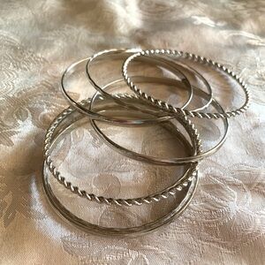 Set of 8 Silvertone Bangle Bracelets
